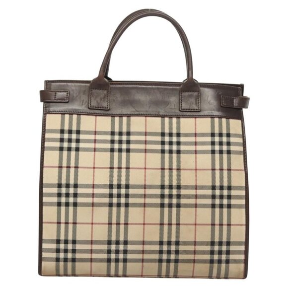 BURBERRY Nova Check Tote Bag Nylon Beige Silver Auth 126392 - Picture 3 of 16